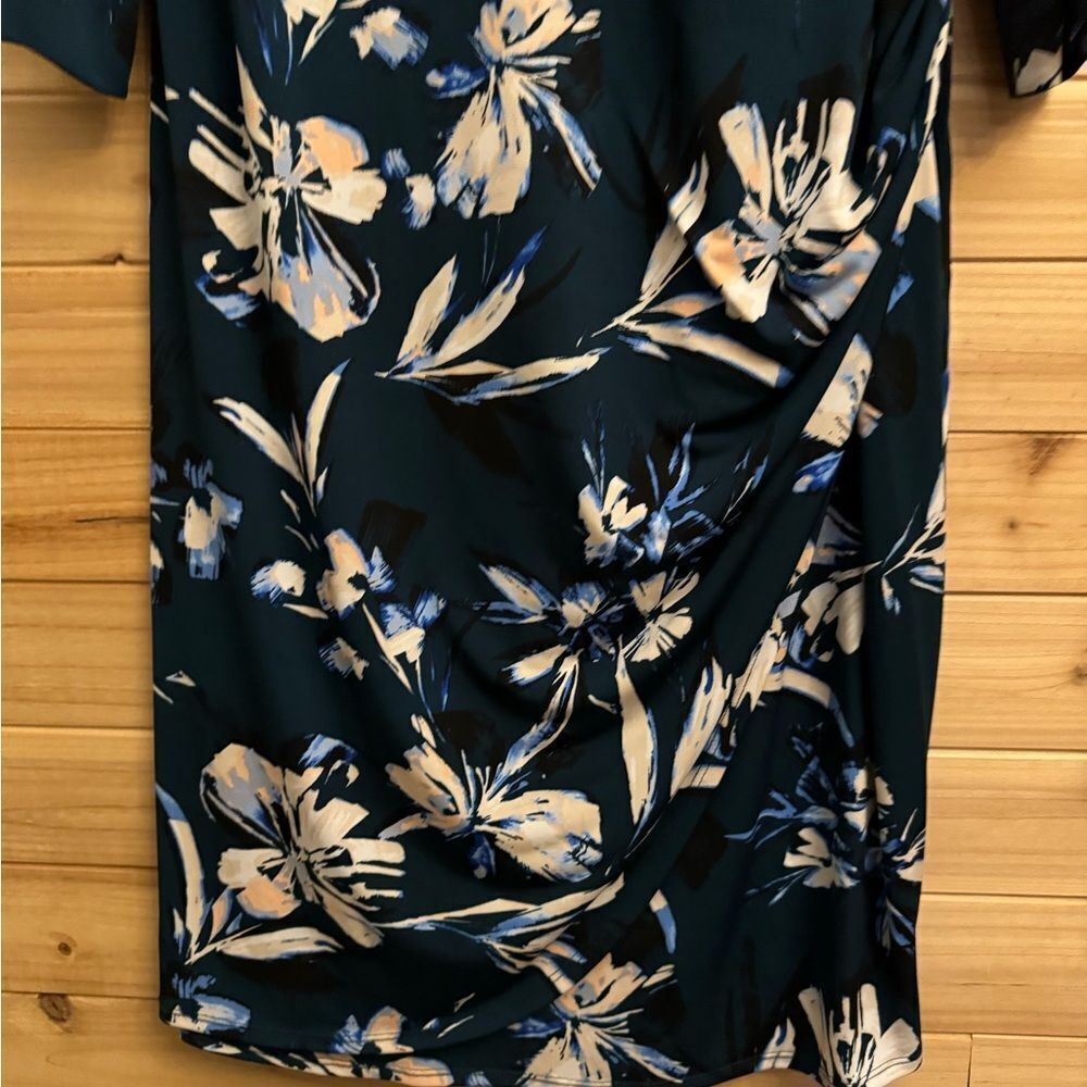 Eliza J Size 18W Emerald Green Floral Print Collared Wrap Dress - Picture 6 of 14